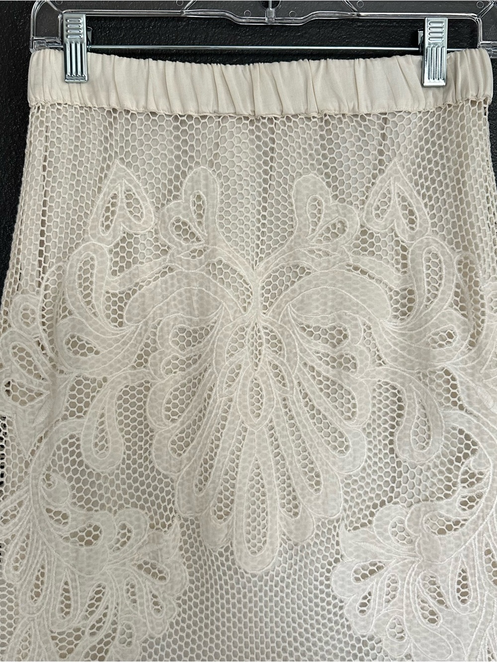MISA Los Angeles Lace Midi Skirt w/ Detachable Liner Ivory Boho Sz S NWT - Picture 3 of 7